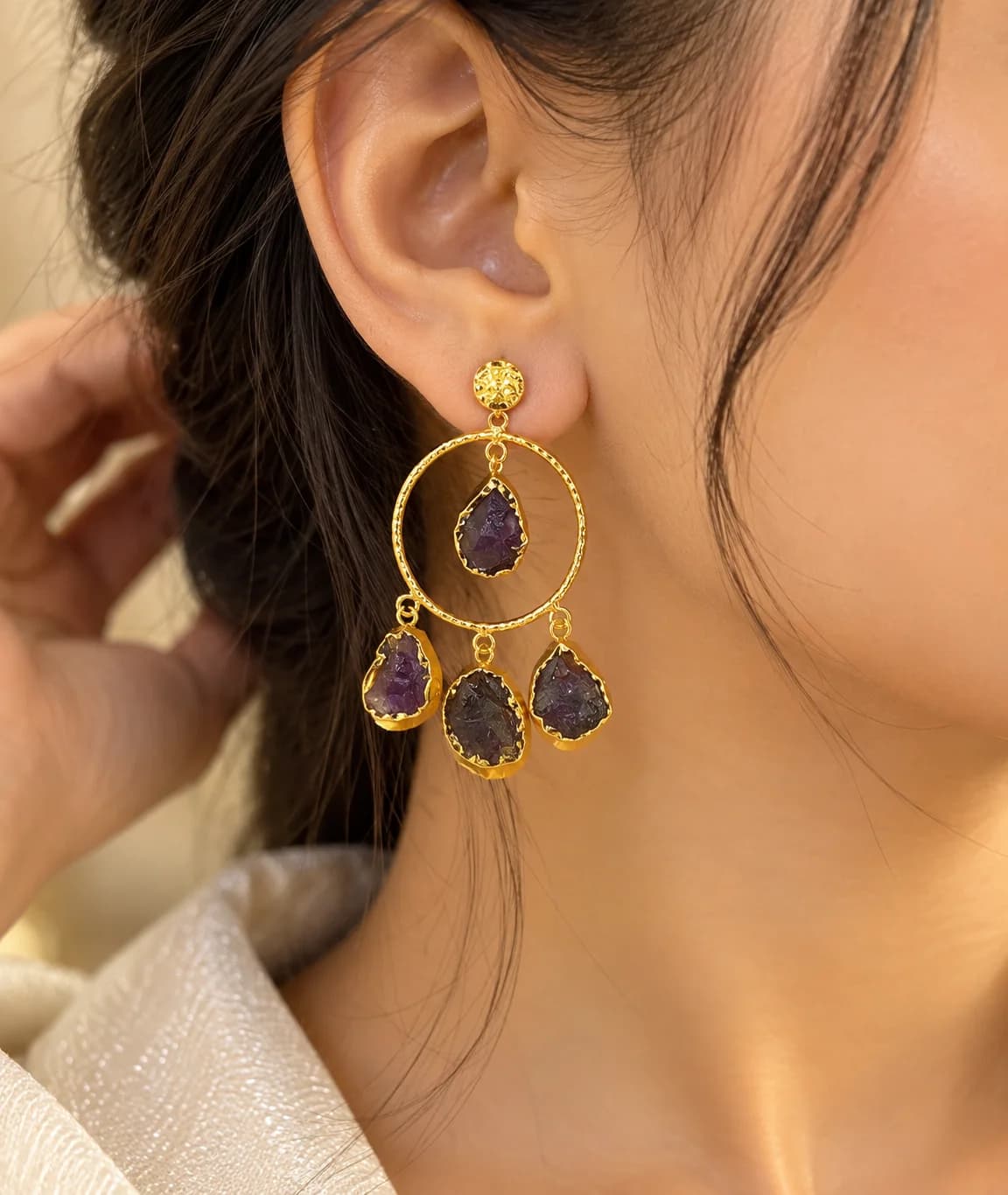 Royal Amethyst Halo Earring