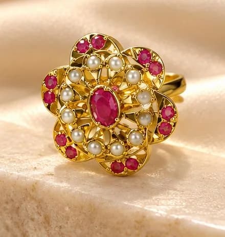 Ruby floral minimal ring