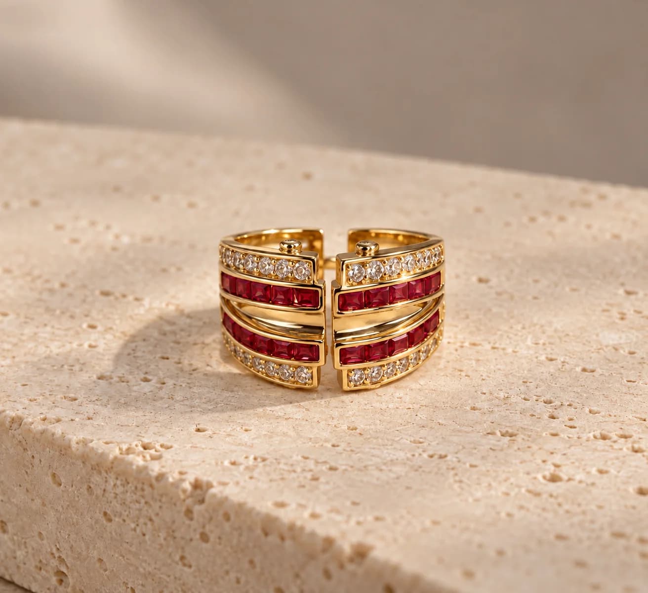 Dual tone ruby golden ring