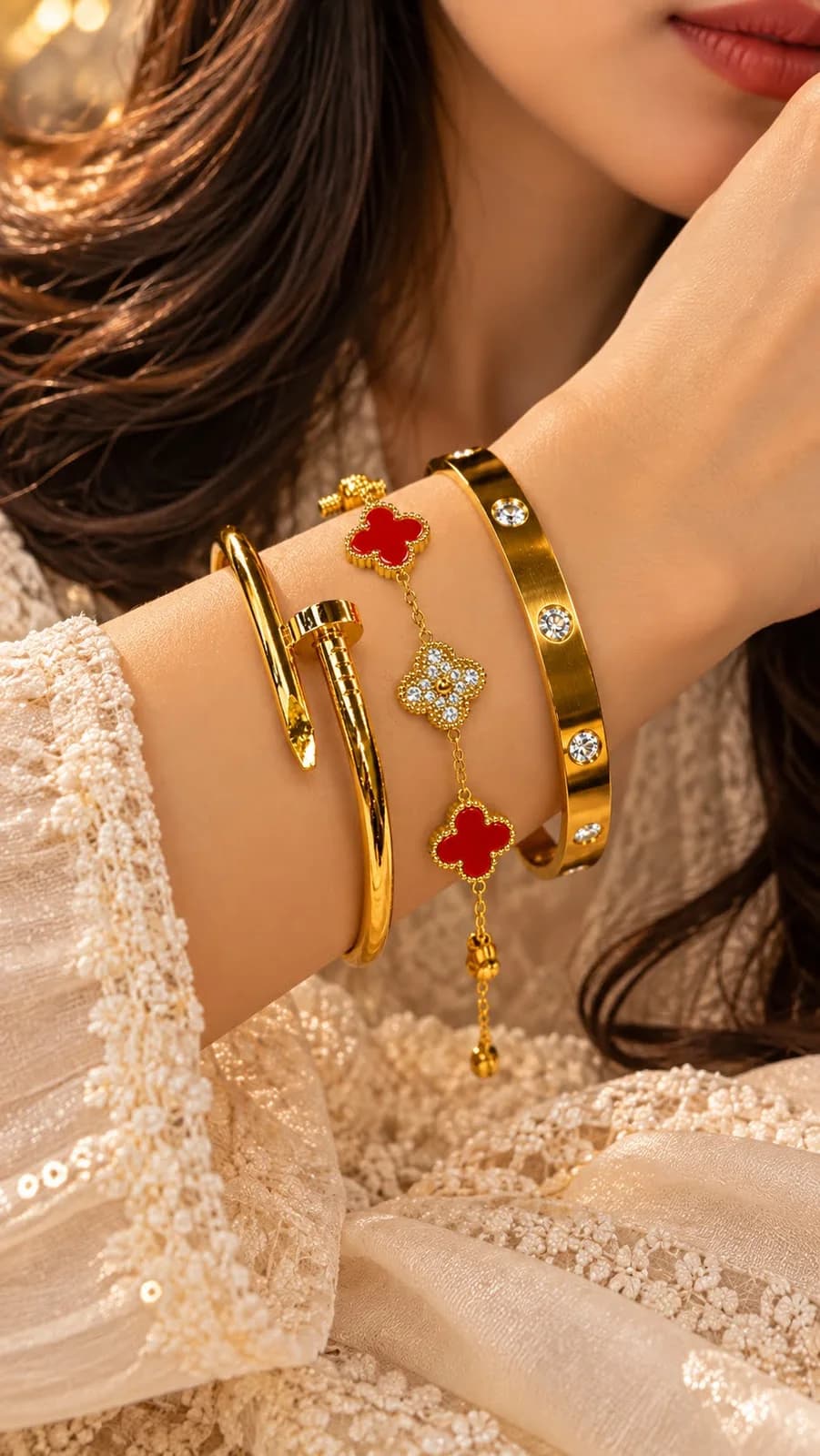 Bright Red bracelet stack